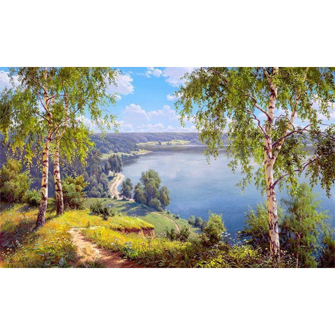 On the river bank Gold Ornate Wood Framed Art Print with Double Matting by Prishchepa, Igor