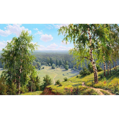 Birch valley Black Modern Wood Framed Art Print with Double Matting by Prishchepa, Igor