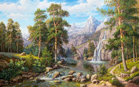 Waterfall Black Ornate Wood Framed Art Print with Double Matting by Potapov, Vitaly