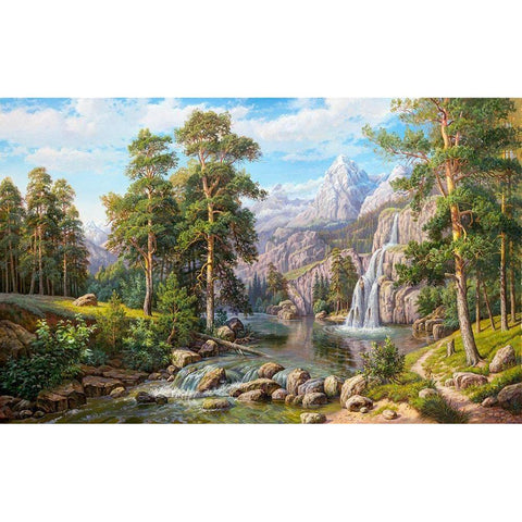 Waterfall White Modern Wood Framed Art Print by Potapov, Vitaly
