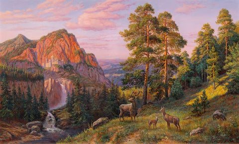 In the meadow Black Ornate Wood Framed Art Print with Double Matting by Potapov, Vitaly