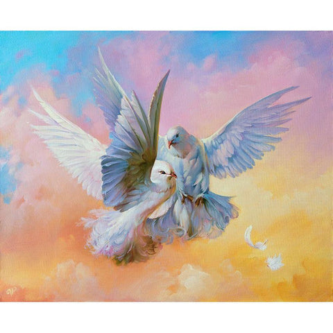 Doves Gold Ornate Wood Framed Art Print with Double Matting by Romanov, Roman