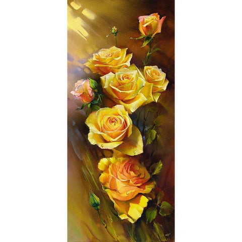 Yellow roses Black Modern Wood Framed Art Print with Double Matting by Romanov, Roman