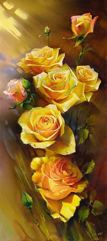 Yellow roses White Modern Wood Framed Art Print with Double Matting by Romanov, Roman