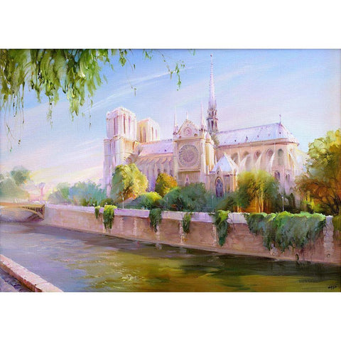 Parisian morning White Modern Wood Framed Art Print by Romanov, Roman