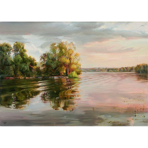 Evening on the Volga river Gold Ornate Wood Framed Art Print with Double Matting by Romanov, Roman