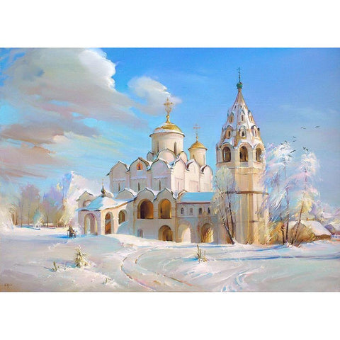 Suzdal. Pokrovsky Cathedral White Modern Wood Framed Art Print by Romanov, Roman