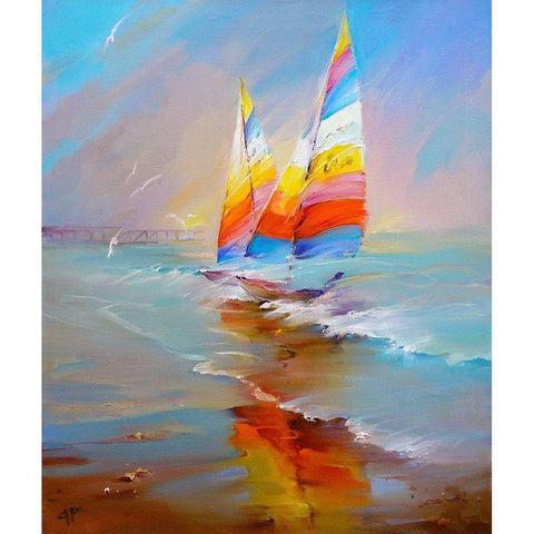 Sails White Modern Wood Framed Art Print by Romanov, Roman