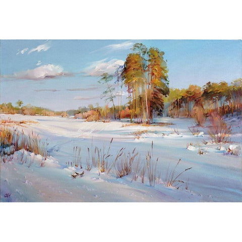 Pines White Modern Wood Framed Art Print by Romanov, Roman