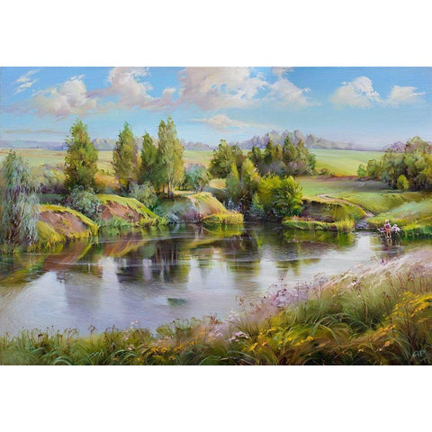 Summer White Modern Wood Framed Art Print by Romanov, Roman