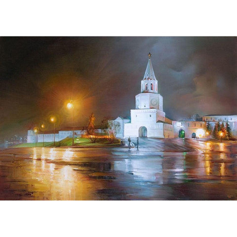 Evening Kazan Black Modern Wood Framed Art Print with Double Matting by Romanov, Roman