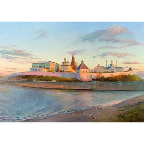 Kazan Kremlin White Modern Wood Framed Art Print by Romanov, Roman