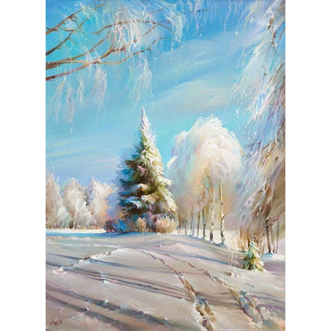 Winter day White Modern Wood Framed Art Print by Romanov, Roman