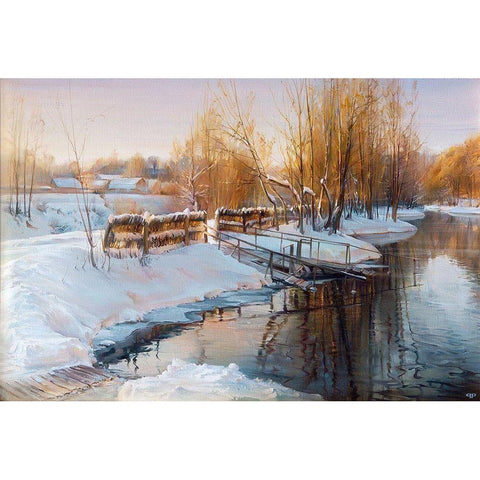 Winter lake Black Modern Wood Framed Art Print with Double Matting by Romanov, Roman