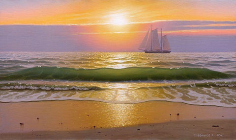 Evening walk White Modern Wood Framed Art Print with Double Matting by Stepanov, Alexander