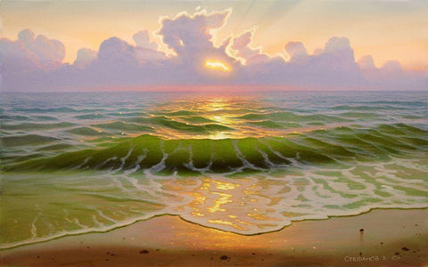 Mysterious sunset White Modern Wood Framed Art Print with Double Matting by Stepanov, Alexander