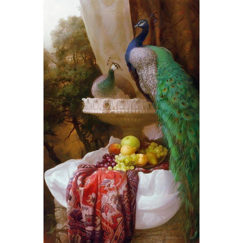 Peacocks Black Modern Wood Framed Art Print with Double Matting by Sevryukov, Dmitry