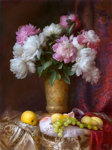 Peonies White Modern Wood Framed Art Print with Double Matting by Sevryukov, Dmitry