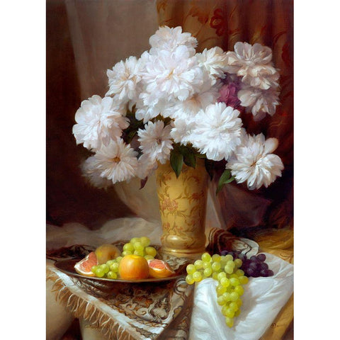 Still-life with a peonies Gold Ornate Wood Framed Art Print with Double Matting by Sevryukov, Dmitry