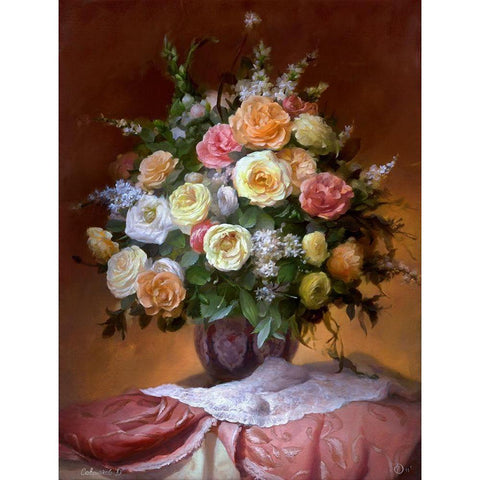 Bouquet of roses Gold Ornate Wood Framed Art Print with Double Matting by Sevryukov, Dmitry