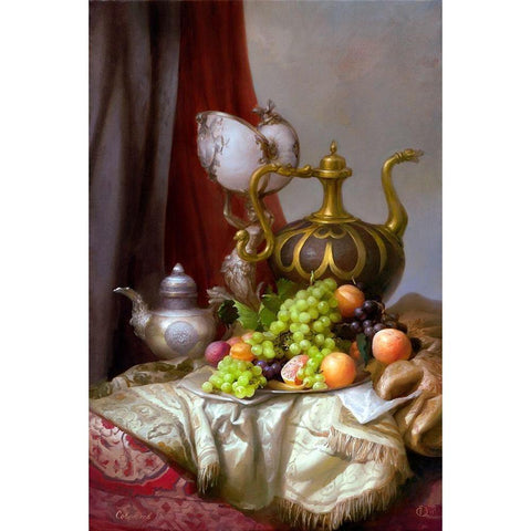 Still life with a Dutch glass White Modern Wood Framed Art Print by Sevryukov, Dmitry