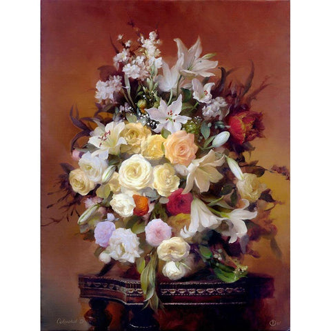 Bouquet with lilies White Modern Wood Framed Art Print by Sevryukov, Dmitry