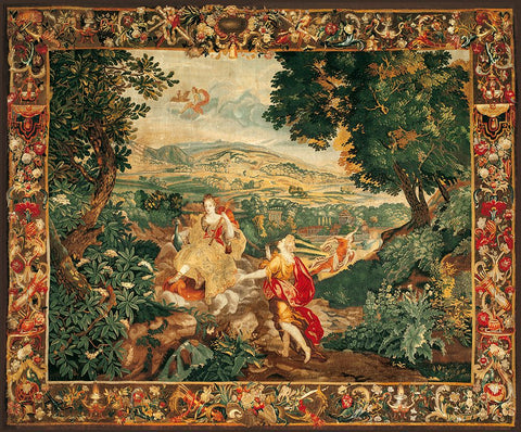 Flemish tapestry White Modern Wood Framed Art Print with Double Matting by Anonymous 17Th C.