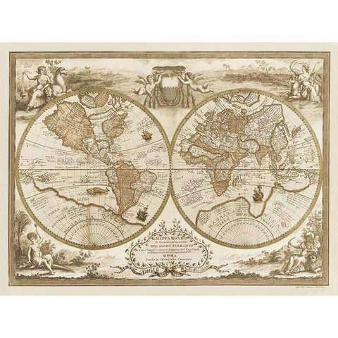 Mappa del Globo Terraqueo White Modern Wood Framed Art Print by Anonymous