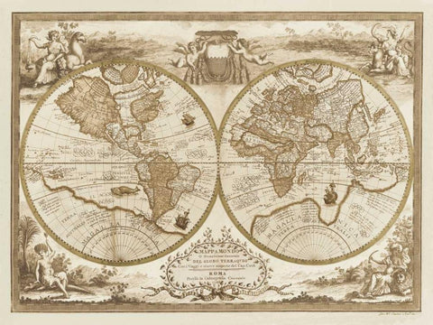 Mappa del Globo Terraqueo Black Ornate Wood Framed Art Print with Double Matting by Anonymous