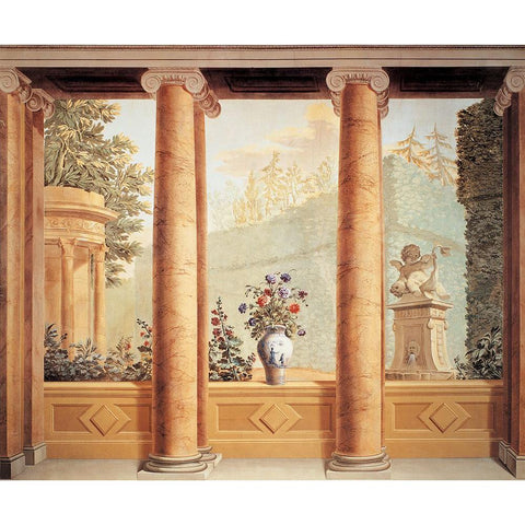 Colonnato con veduta Gold Ornate Wood Framed Art Print with Double Matting by Del Moro, Giuseppe