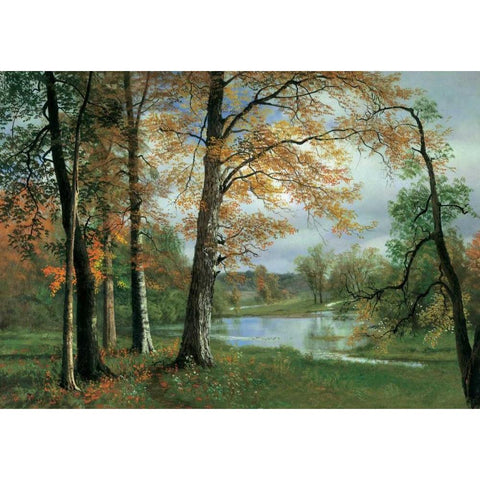 A Quiet Pond White Modern Wood Framed Art Print by Bierstadt, Albert