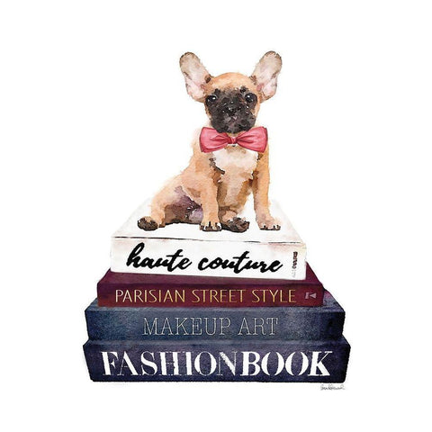 Book Stack Frenchie Black Modern Wood Framed Art Print with Double Matting by Greenwood, Amanda