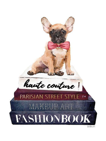 Book Stack Frenchie White Modern Wood Framed Art Print with Double Matting by Greenwood, Amanda