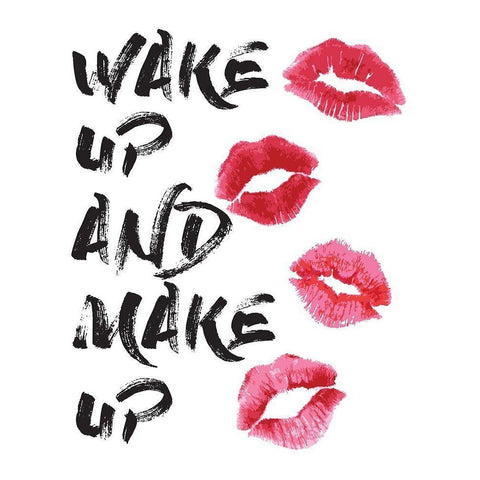 Wakeup Makeup Lipstick Kisses White Modern Wood Framed Art Print by Greenwood, Amanda