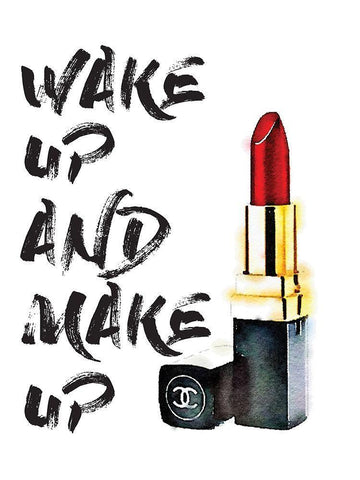 Wakeup Makeup Lipstick Red White Modern Wood Framed Art Print with Double Matting by Greenwood, Amanda