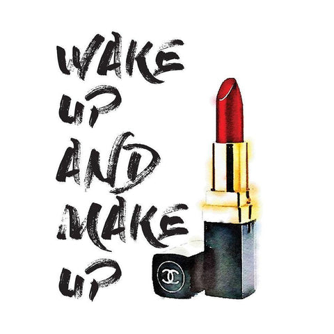 Wakeup Makeup Lipstick Red White Modern Wood Framed Art Print by Greenwood, Amanda