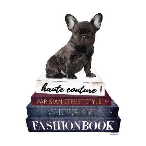 Bookstack Frenchie White Modern Wood Framed Art Print by Greenwood, Amanda