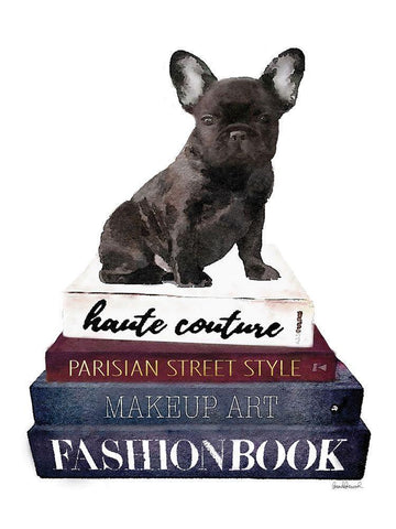 Bookstack Frenchie White Modern Wood Framed Art Print with Double Matting by Greenwood, Amanda