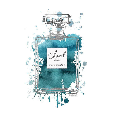 Silver Inky Perfume in Teal White Modern Wood Framed Art Print by Greenwood, Amanda