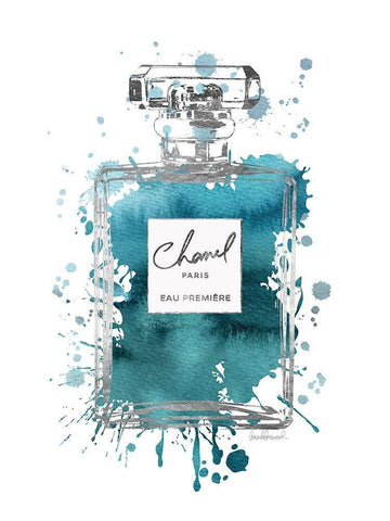 Silver Inky Perfume in Teal Black Ornate Wood Framed Art Print with Double Matting by Greenwood, Amanda