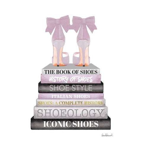 Lavender Bookstack Shoe White Modern Wood Framed Art Print by Greenwood, Amanda