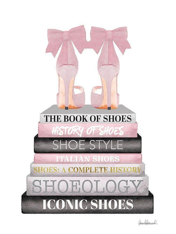 Pink Bookstack Shoe White Modern Wood Framed Art Print with Double Matting by Greenwood, Amanda