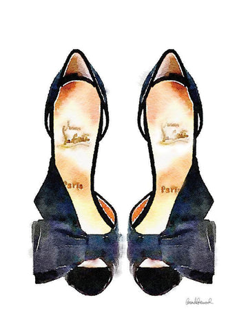 Black Front Bow Shoes White Modern Wood Framed Art Print with Double Matting by Greenwood, Amanda