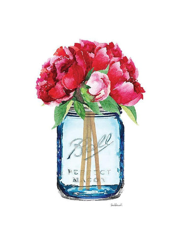 Blue Jar Peony White Modern Wood Framed Art Print with Double Matting by Greenwood, Amanda