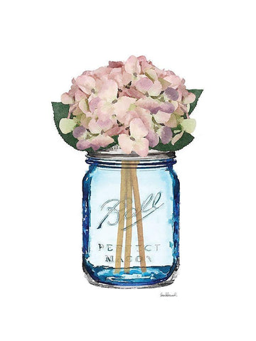 Blue Jar Hydrangea White Modern Wood Framed Art Print with Double Matting by Greenwood, Amanda