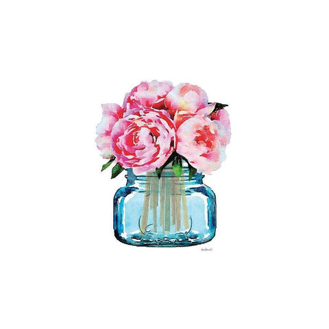 Short Blue Jar Light Peony White Modern Wood Framed Art Print by Greenwood, Amanda