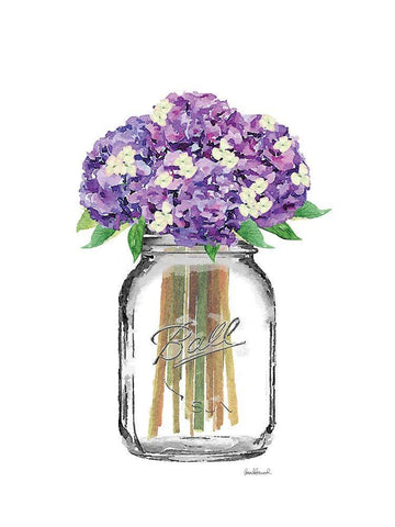 Jar Double Hydrangea White Modern Wood Framed Art Print with Double Matting by Greenwood, Amanda