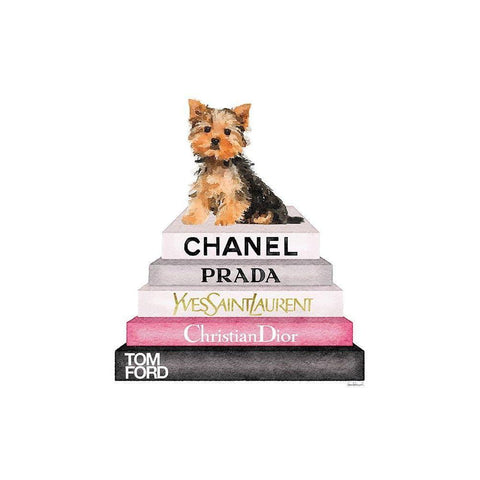 Yorkie Bookstack Black Modern Wood Framed Art Print with Double Matting by Greenwood, Amanda