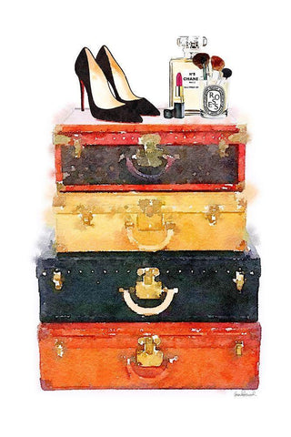 Makeup Luggage White Modern Wood Framed Art Print with Double Matting by Greenwood, Amanda