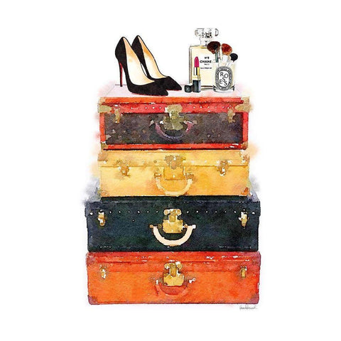 Makeup Luggage Black Modern Wood Framed Art Print with Double Matting by Greenwood, Amanda
